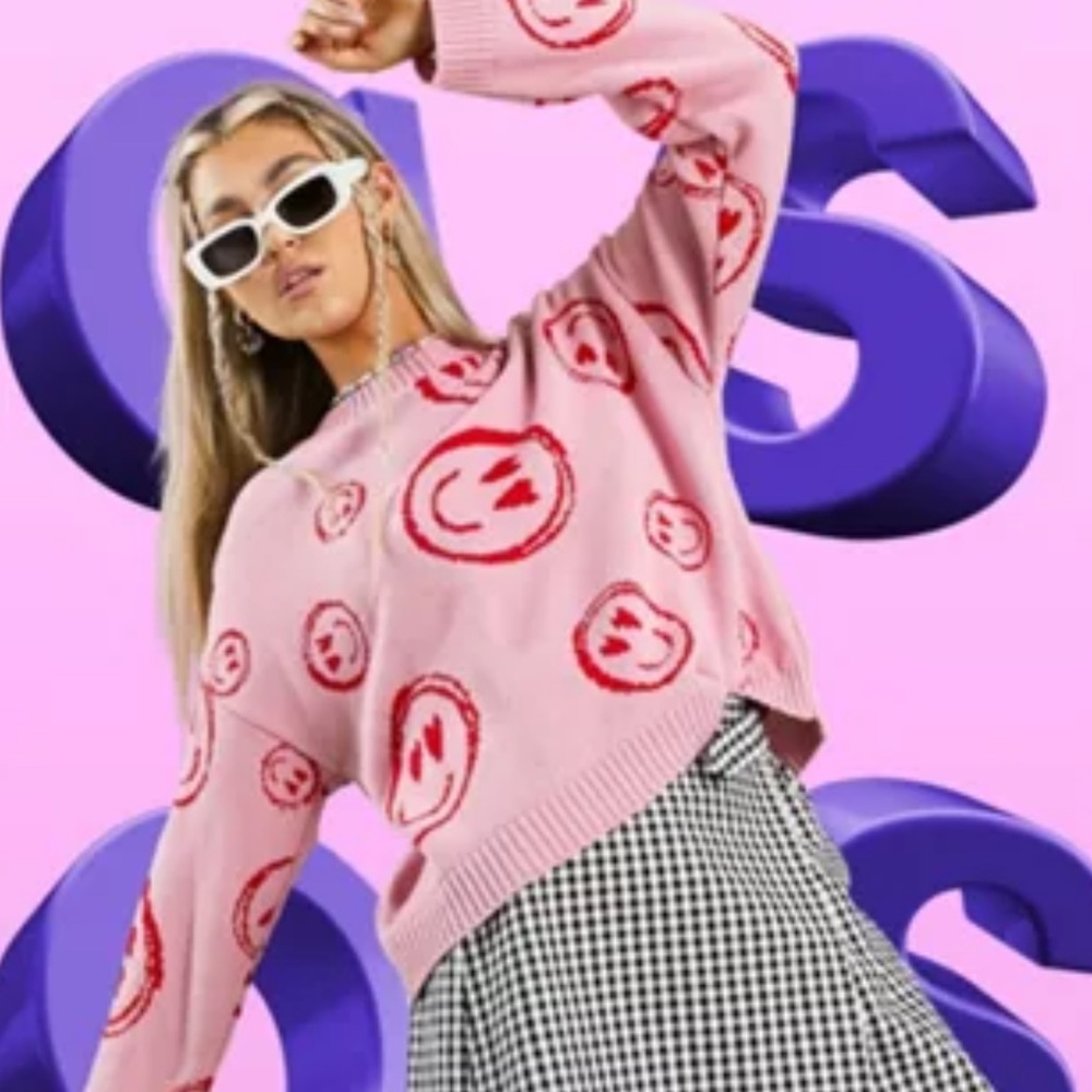 ASOS Pink Sweater with Red Smile Motifs